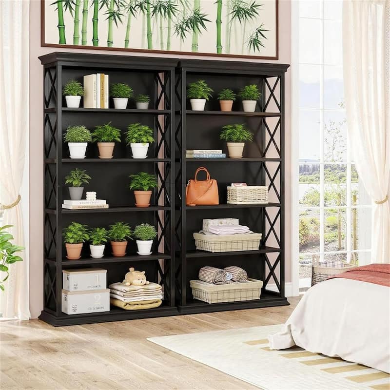 Industrial 5-Shelf Bookcase with X-Side Design