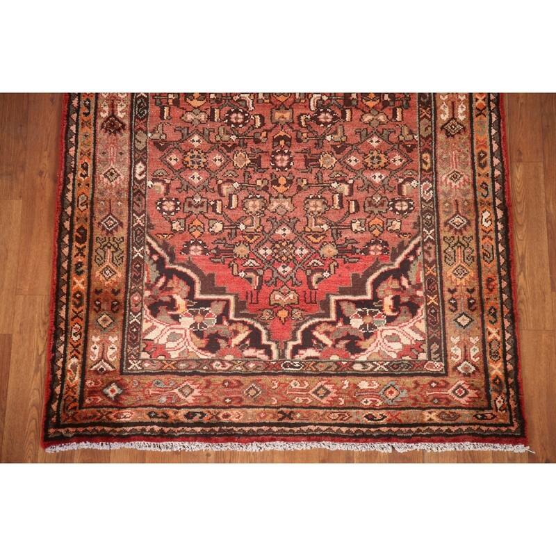 Hand Knotted Oriental 100% Wool Carpet Traditional Medallion Red Hamedan Runner Rug - 9' 3'' X 3' 10''