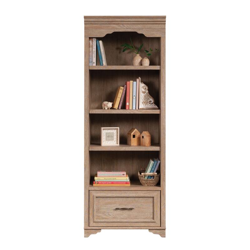 Wood Bookcase with 1 Drawer, Brown - 26.61" W x 17.68" D x 71.97" H