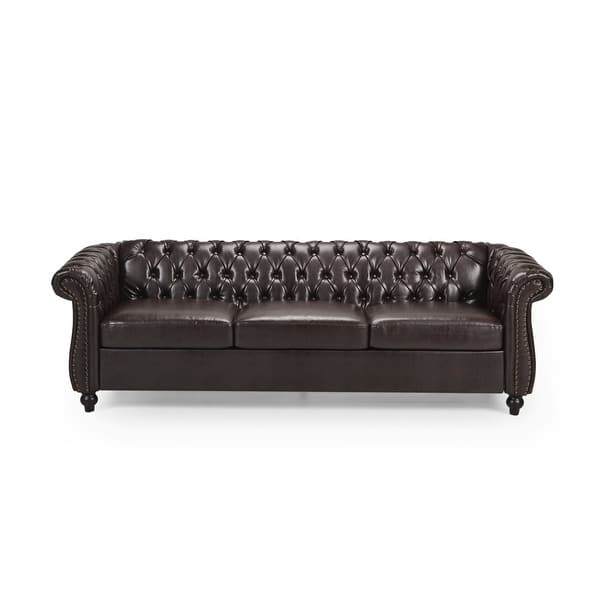 Parksley Tufted Chesterfield Faux Leather Sofa by Christopher Knight