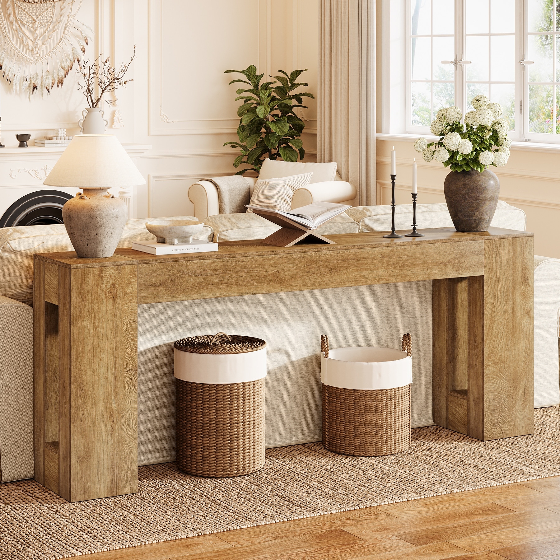 79" Long Console Tables for Entryway, Farmhouse Narrow Sofa Table Behind Couch - 13.7" D x 78.7" W x 31.8" H