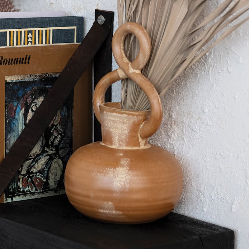Stoneware Vase with Twisted Handle and Reactive Glaze