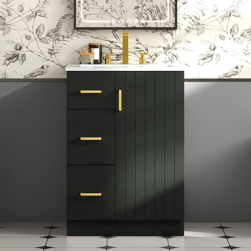 Roomfitters 24 Inch Bathroom Vanity with Under-mount Sink, Storage Cabinet with 2 Sliding Compartments & Soft Close Door, Black