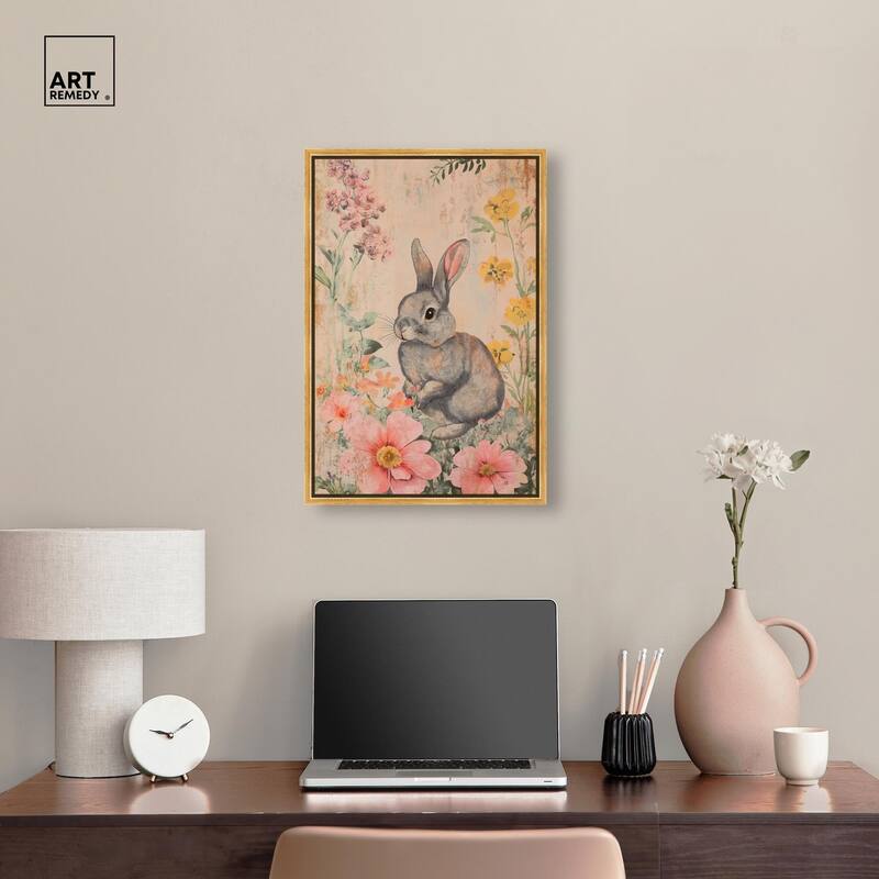 Floral Bunny Canvas by Art Remedy