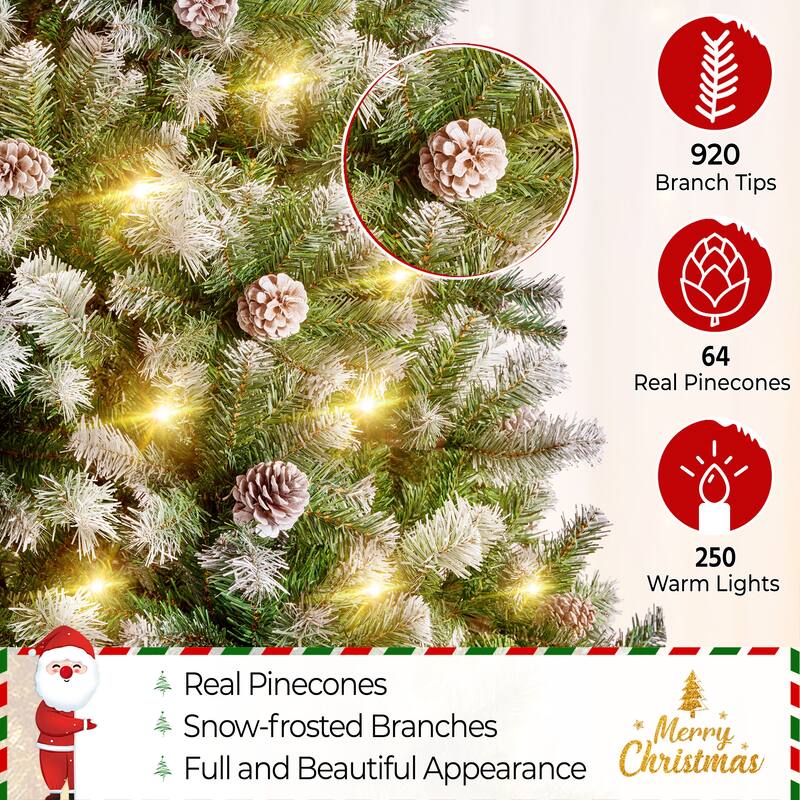 Yaheetech 4.5FT/6FT/7.5FT Pre-lit Frosted Artificial Christmas Tree with Stand Included, Green