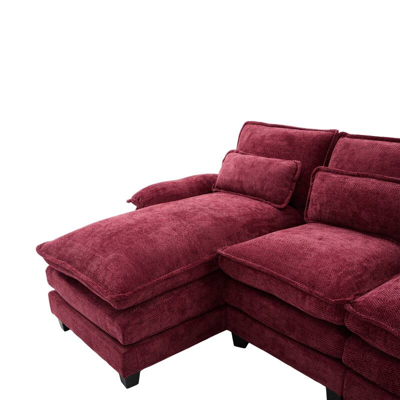 Chenille U-shape Sectional Sofa with Chaise and Storage Ottoman, Modular Couch with USB/Type-C Ports, Side Pockets, Phone Holder