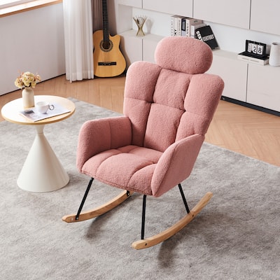 Teddy Fabric Upholstered Modern Nursery Rocking Glider Accent Chair with High Backrest