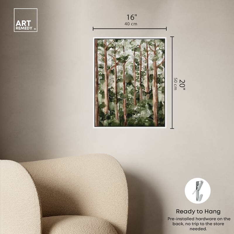 Art Remedy Wildy Forest Framed Landscape 1 Piece Canvas Wall Art Watercolor Style