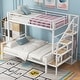 preview thumbnail 1 of 13, Metal Bed Frame Twin over Full Size Bunk Bed with Storage Staircase, Open Wardrobe and Full-Length Guardrail for Bedroom White - Full