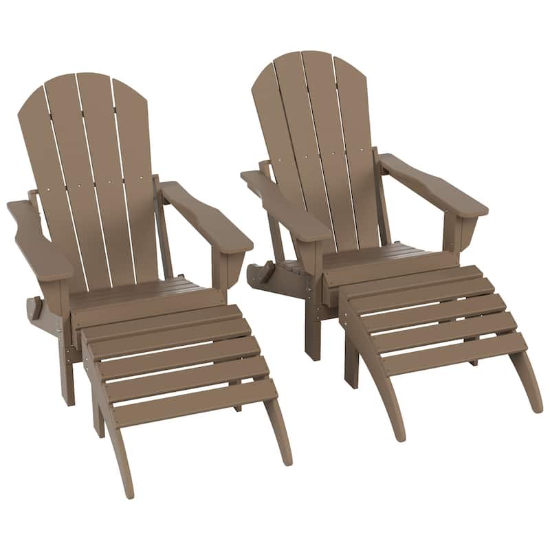 Polytrends Laguna Hdpe All Weather Outdoor Patio Foldable Adirondack Chairs With Ottomans (5-Piece Set)