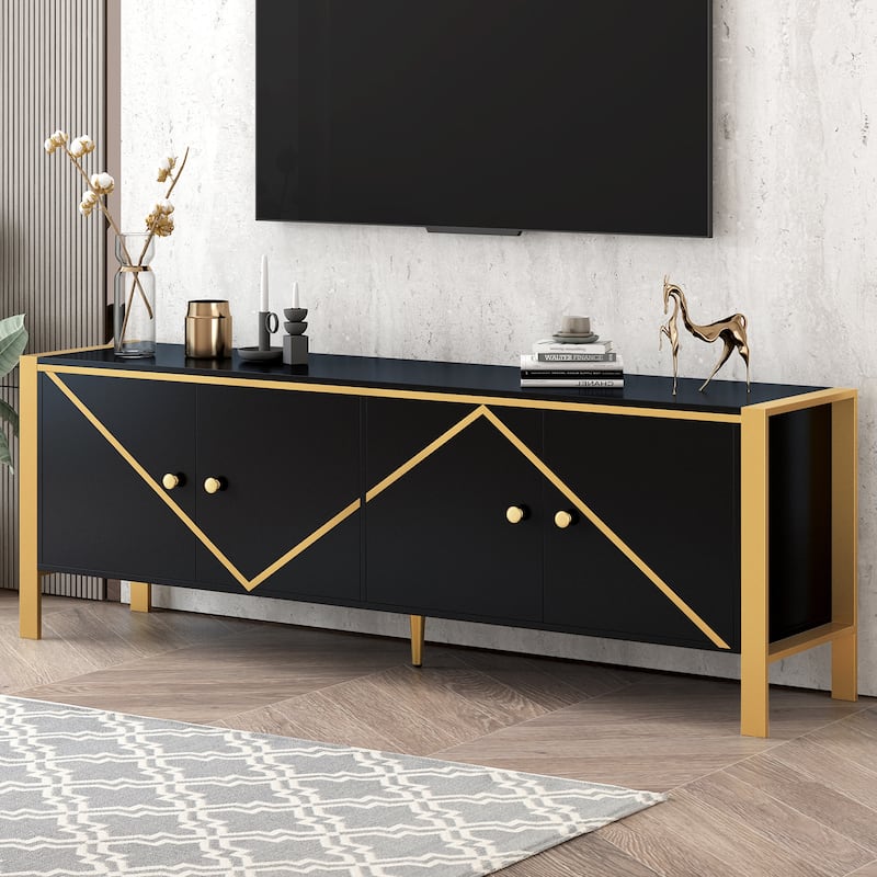 70.9" Entertainment Center TV Storage Stand for TVs up to 75", Media Console Cabinet w/ Golden Metal Legs, 2 Cabinets