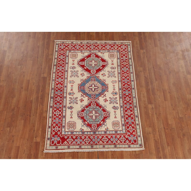 Kazak Area Rug Hand-Knotted Wool Carpet - 4'3" x 6'0"