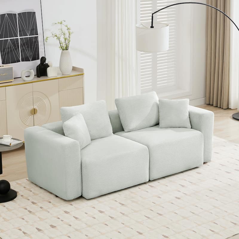 Corduroy Sectional Modular Sofa with Square Arms & Ottoman Extension for Flexible Arrangements