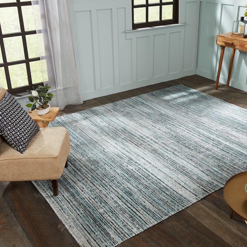 Porch & Den Ponca Distressed Stripe Indoor/Outdoor Area Rug - 8'7" x 11'6" - Aqua