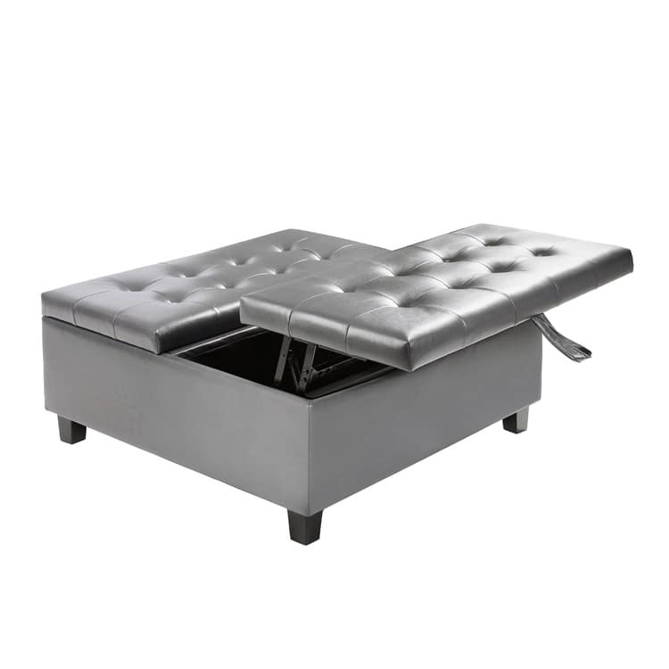 35-Inch Air Leather Tufted Upholstered Lift-Top Ottoman Bench, Large Square Storage Coffee Table for Living Room