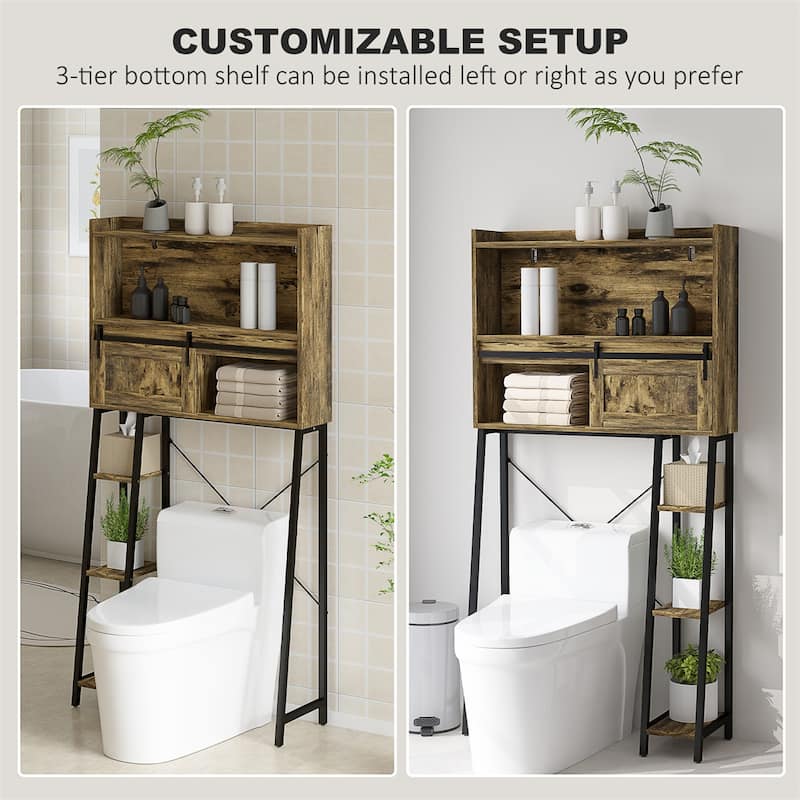 Bathroom Organizer Tower Over Toilet with Multiple Compartments and Sliding Door Storage - 31.5" W x 11.8" D x 60.6" H