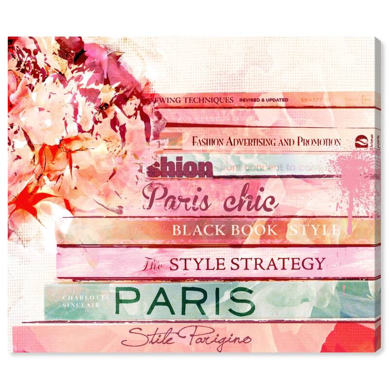 Wynwood Studio Canvas Fashion and Glam Parisian Books Spring Pink and Turquoise Modern & Contemporary Wall Art Canvas Print