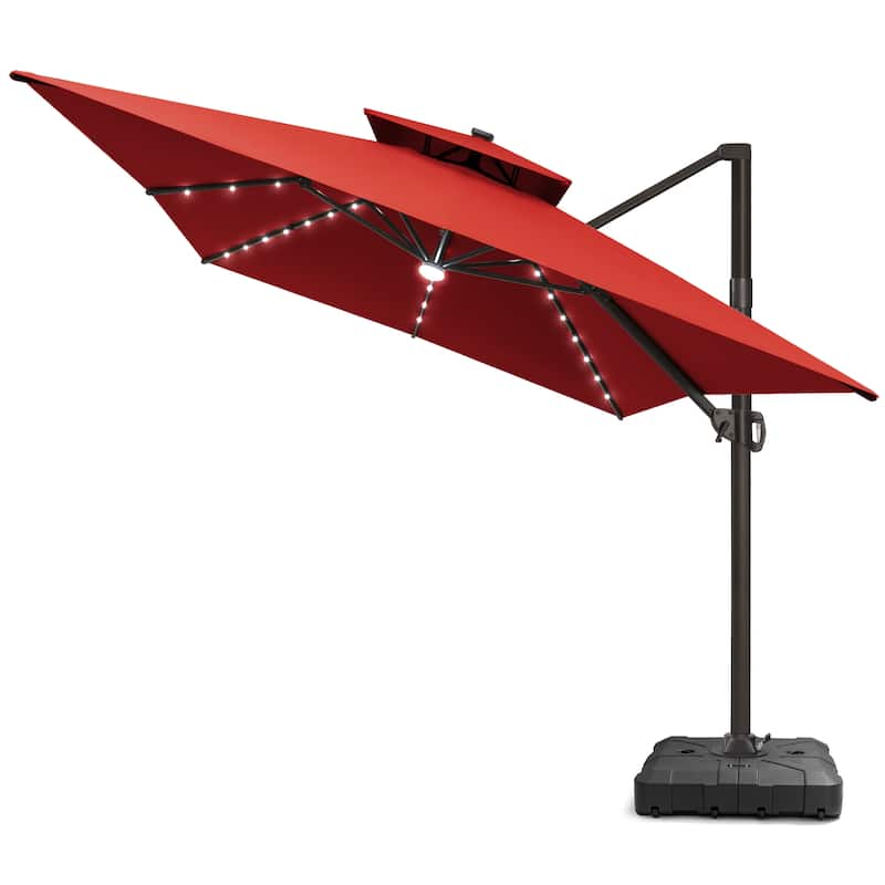 Pellebant 10 x 13FT Outdoor Rectangular Cantilever Patio Umbrella Solar LED Lighted with HDPE Base