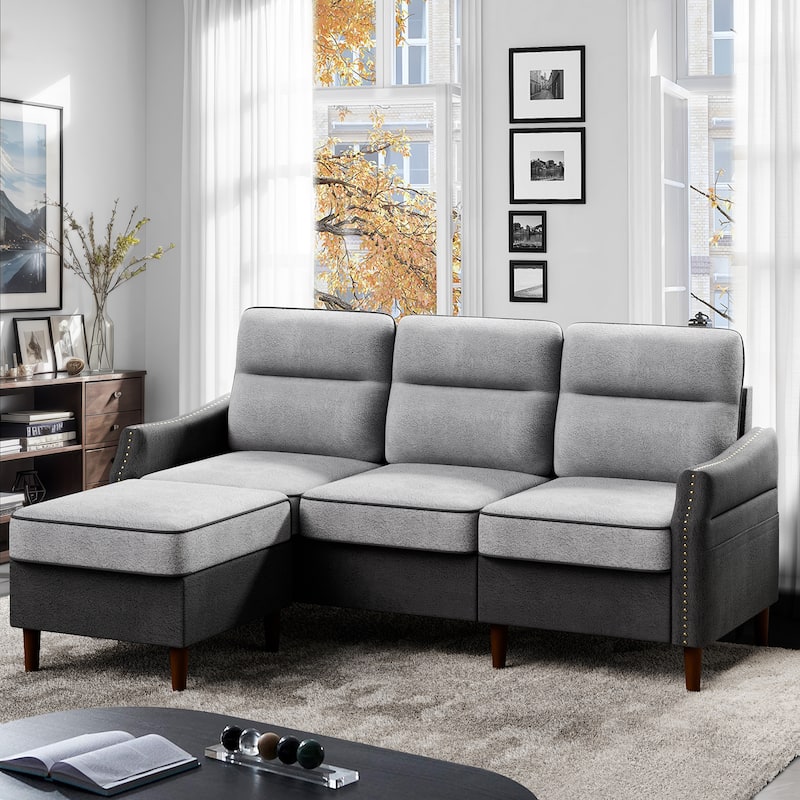 Futzca 78” L Shaped Sofa Couch with Ottoman and Side Storage Bag - Dark Grey