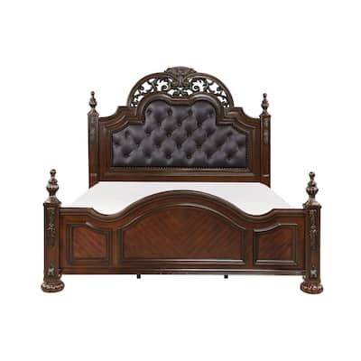 Cherry Finish Formal Traditional Bed 1pc Button Tufted