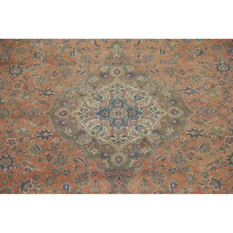 Hand Knotted Oriental 100% Wool Carpet Traditional Floral Oranges & Rust Mashad Area Rug - 13' 4'' X 9' 9''