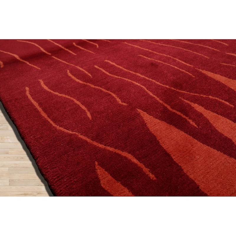Hand Knotted Tibetan Red,Peach Persian Wool Modern Oriental Area Rug - 4' x 5' 10''