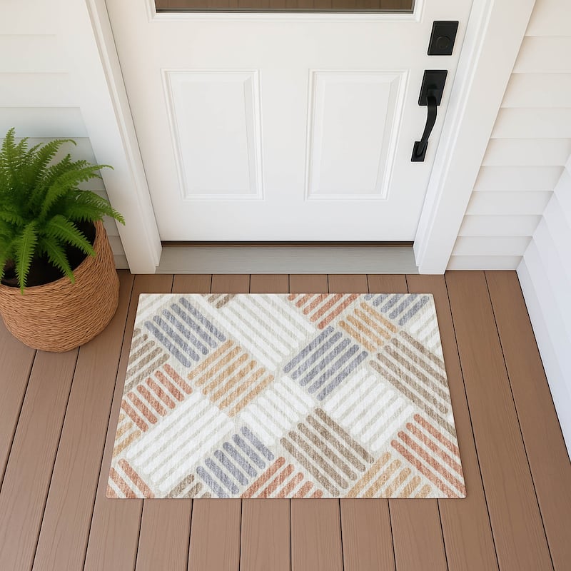 Machine Washable Indoor/ Outdoor Modern Weave Chantille Rug - Copper - 1'8" x 2'6"