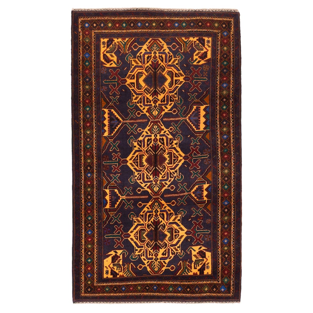 ECARPETGALLERY Hand-knotted Teimani Dark Navy Wool Rug - 4'0 x 7'1