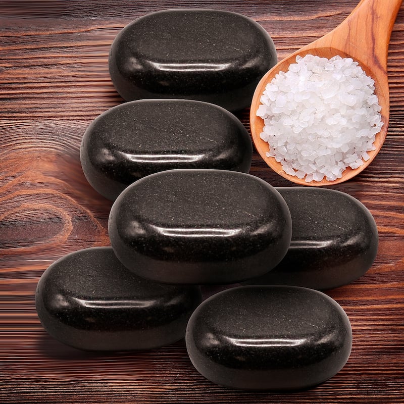 Sivan Health and Fitness 8-Piece Large Black Basalt Hot Stone Set, Great for Spas, Massage Therapy, Relaxation, and More