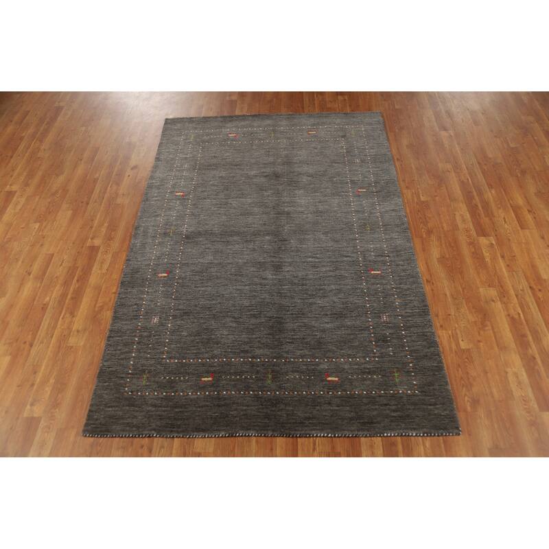 Tribal Gabbeh Area Rug Hand-Knotted Grey Modern Wool Carpet - 5'1" x 7'8"