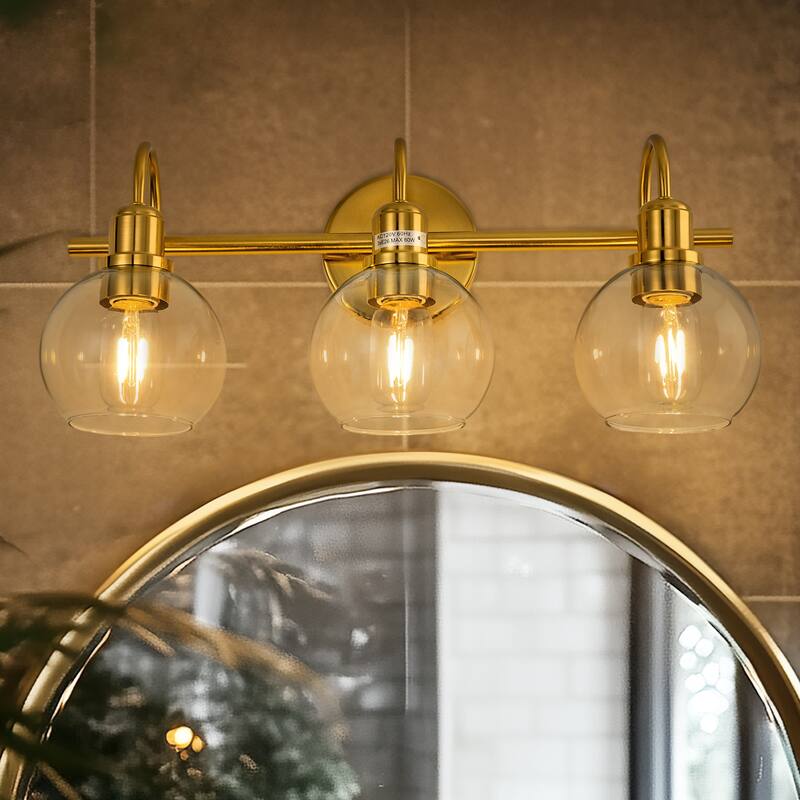 YANSUN Fishing Rod Vanity Light, Large Transparent Round Shade, E26, Copper Finish for Elegant Bathroom Lighting