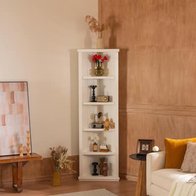 Roomfitters Set of 2 Triangle Bookshelves, 75.25'' Tall 5-Tier Display Bookcase for Hallways, Office and Living Room, White