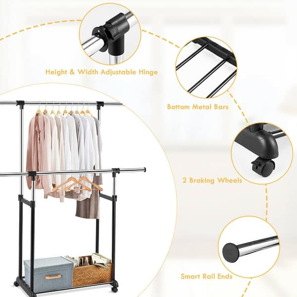 Shop Gymax Double Rail Clothes Rack On Wheels Adjustable Clothing