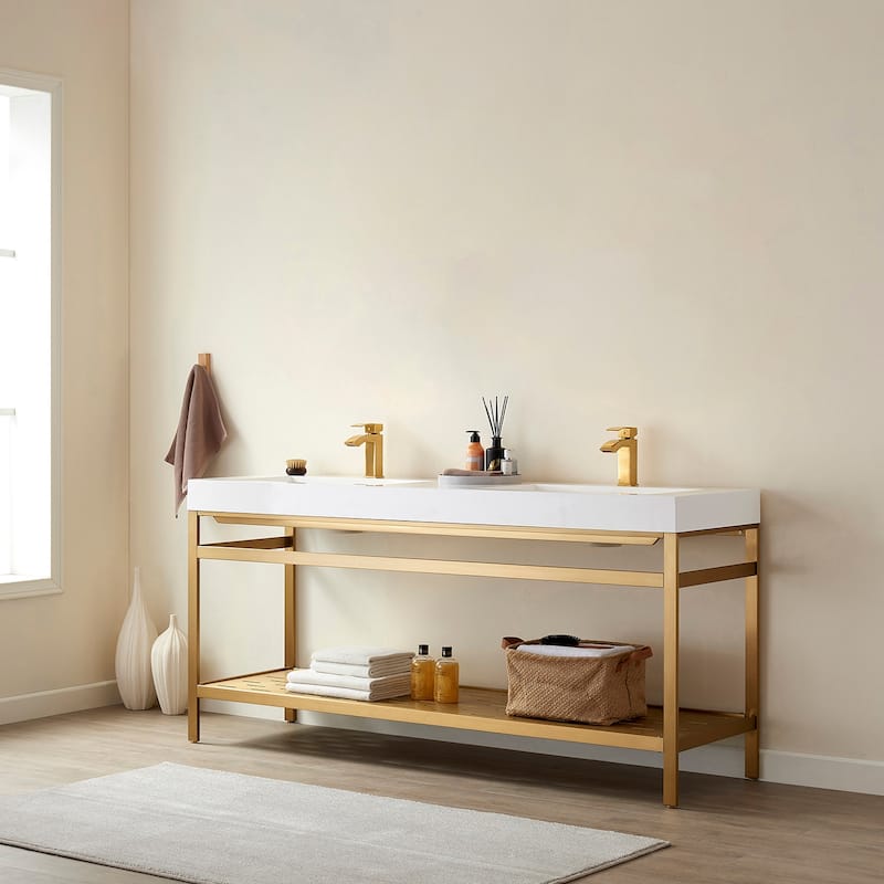 Ablitas 72" Double Vanity in Metal with Stone Sink Top