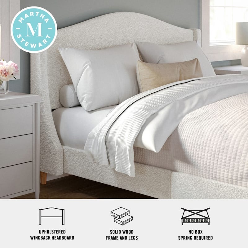 Martha Stewart Upholstered Platform Bed with Curved Headboard