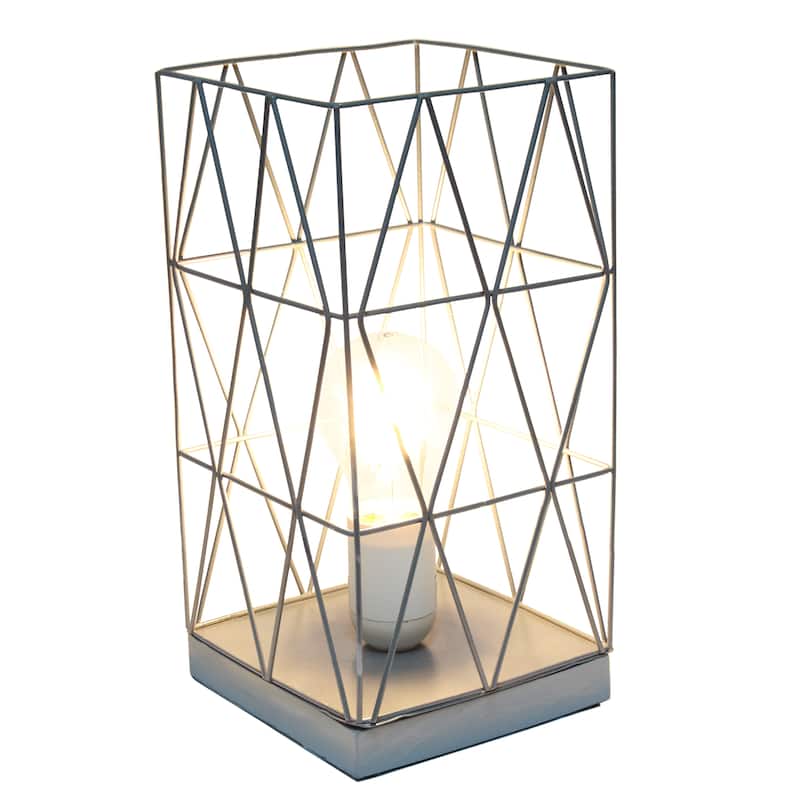 Metal Cage Geometric Table Lamp with Rectangular Shade - 5 x 5 x 10 in. (L x W x H)