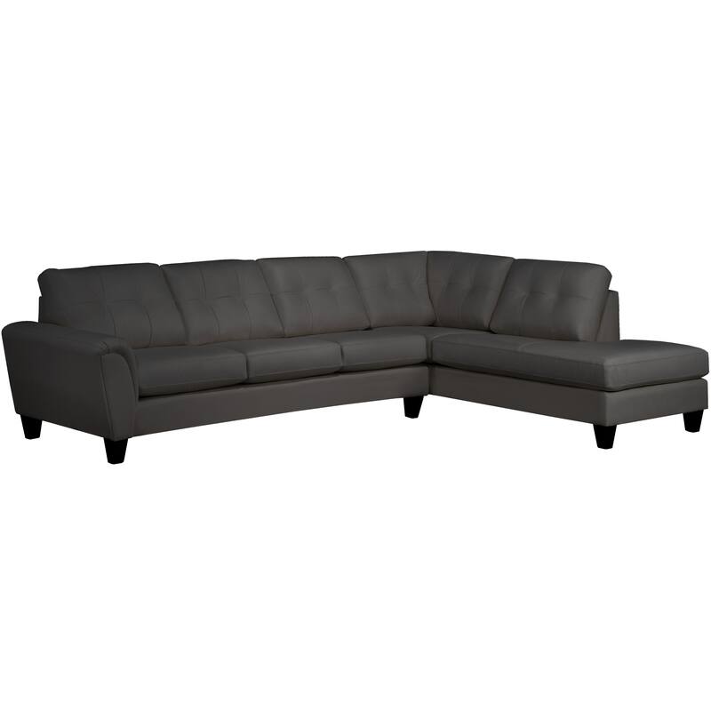 Tory Top Grain Leather Tufted Left/ Right-facing Sectional Sofa - Dark Grey - Right Facing