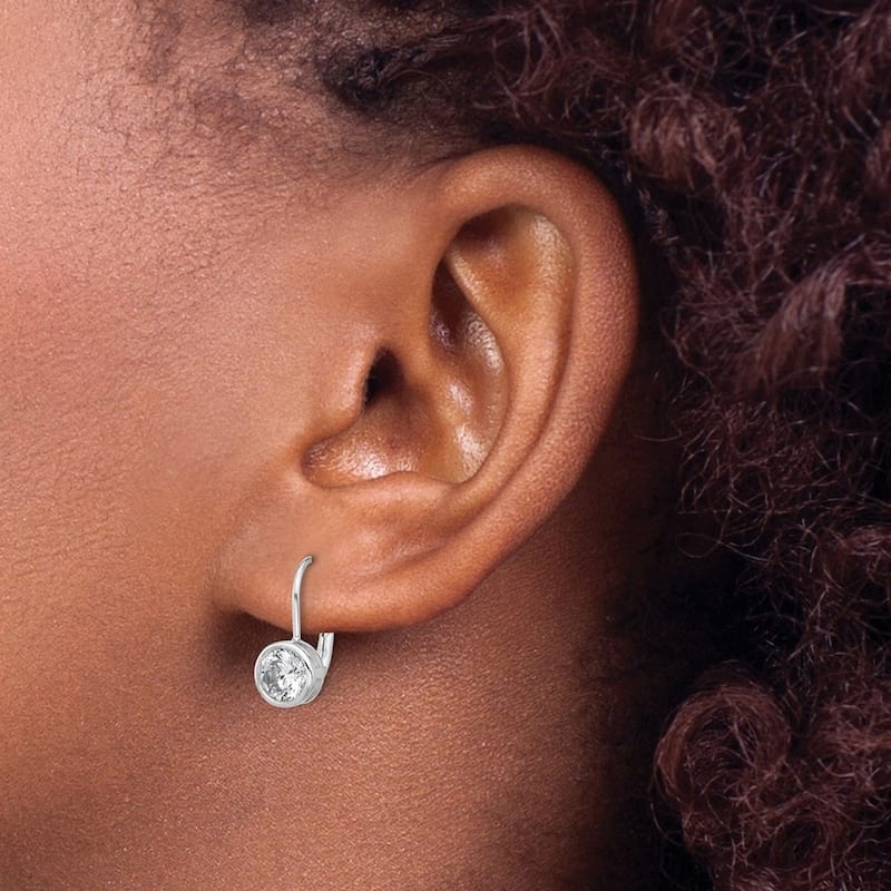 Curata 925 Sterling Silver 6mm Cubic Zirconia Bezel Leverback Earrings - 15x7mm