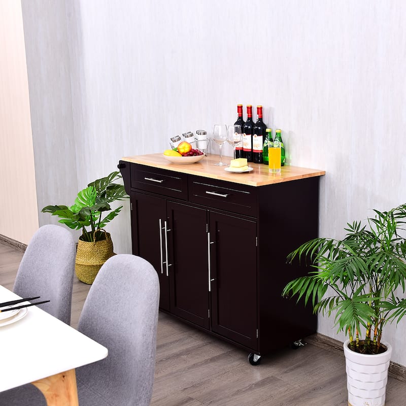 Costway Kitchen Island Trolley Cart Wood Top Rolling Storage Cabinet