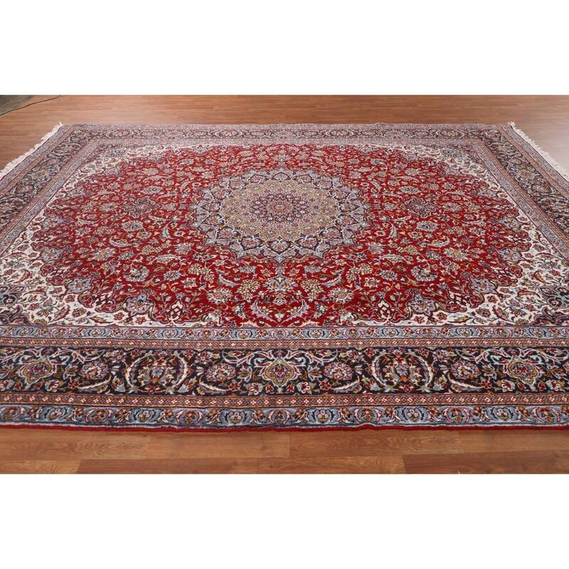 Traditional Red Kashan Turkish Rug Machine-Made Living Room Carpet - 9'7" x 12'6"