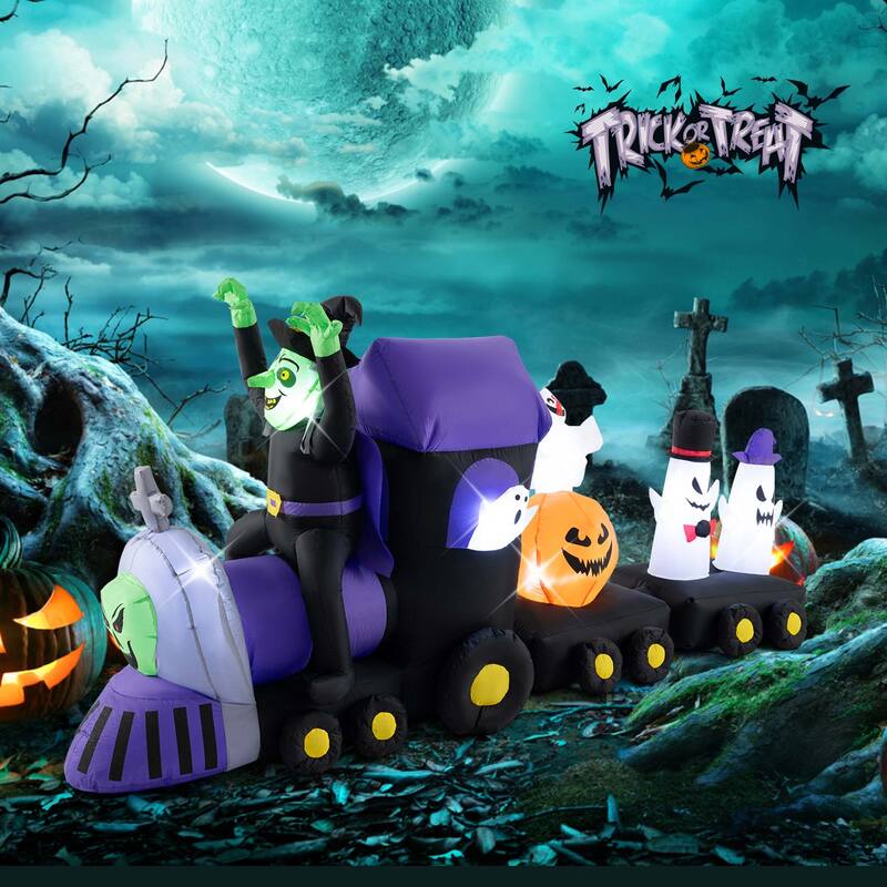Costway 8.2 ft Long Halloween Inflatable Train LED Lighted Train w/ - See Details