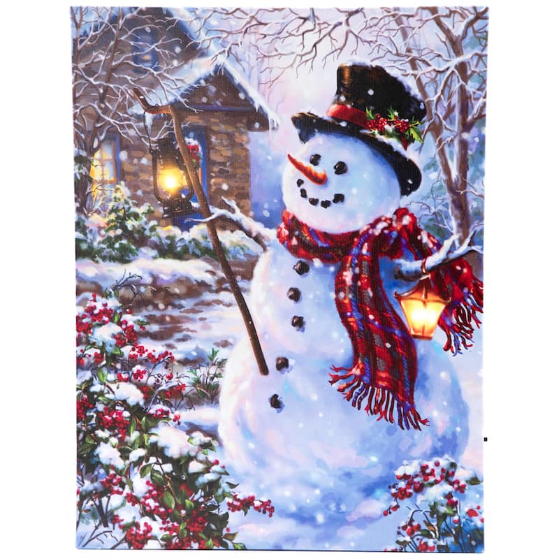 LED Lighted Snowman with Lantern Christmas Wall Art - 15.75" x 11.75"