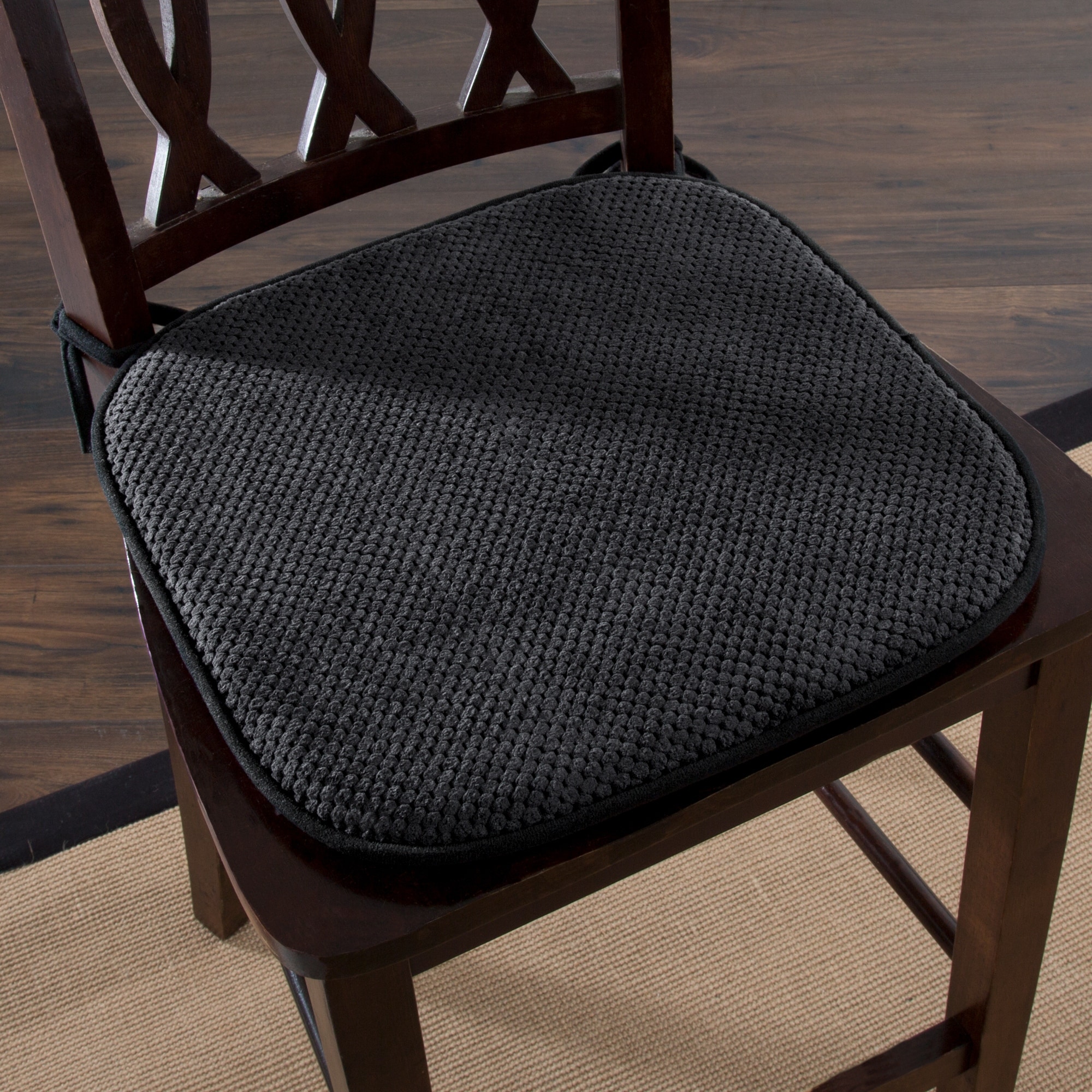 EVEAGE 16 in. x 16 in. Non Slip Memory Foam Seat Chair Cushion Pads with Ties - (2-Pack)