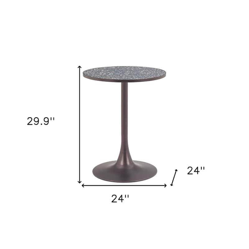 HomeRoots 24" Black and Bronze Wood and Steel Pedestal Base Round Top Dining Table - 24.00 in. x 29.90 in. x 24.00 in.