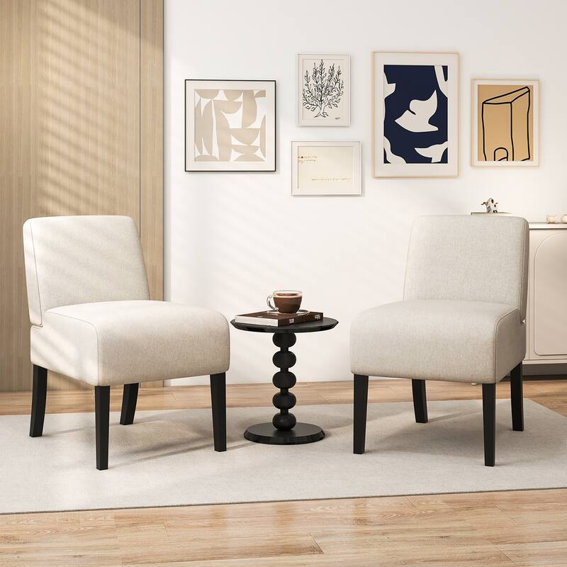 Gymax Armless Accent Chair w/ Rubber Wood Legs Modern Vanity Chair for