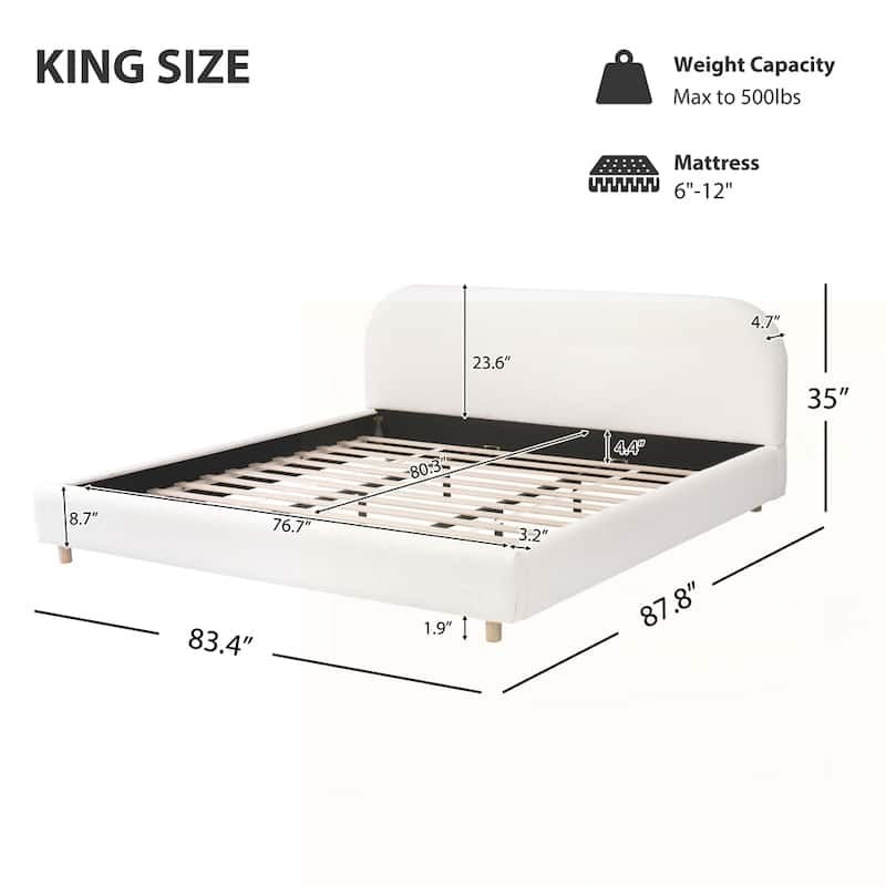 Upholstered Platform Bed with Curve-Shaped Design Headboard