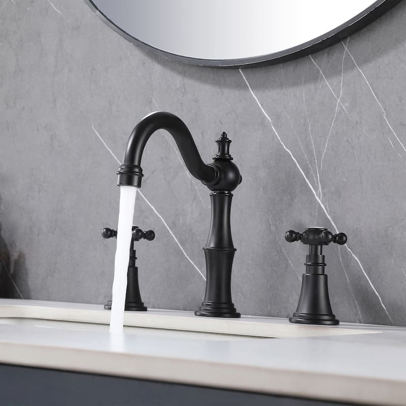 7.9"H Solid Brass Widespread 2-Handle Bathroom Sink Faucet
