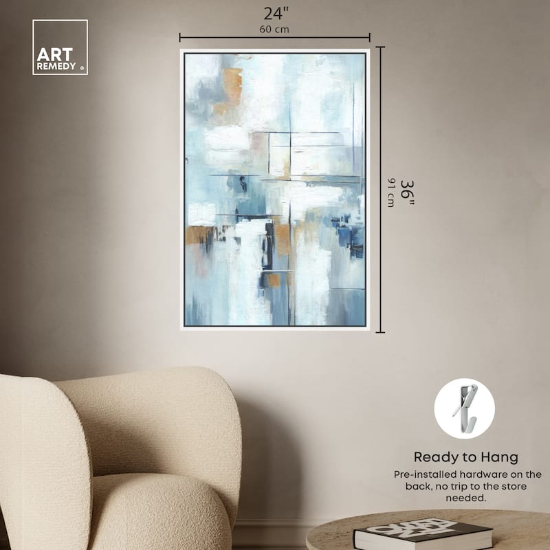 Art Remedy House Of Lines Ii Framed Blue Abstract 1 Piece Canvas Wall Art