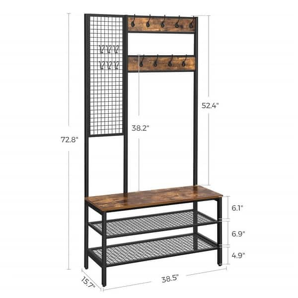 Hall Tree, Coat Rack, Coat Stand with Grid Wall, Shoe Rack, 2 Mesh ...