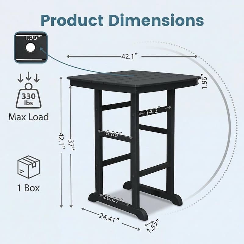 HDPE Poly Lumber Bar Height Patio Table, All-Weather Outdoor High Top Bistro Table, Slatted Top, Easy Assembly
